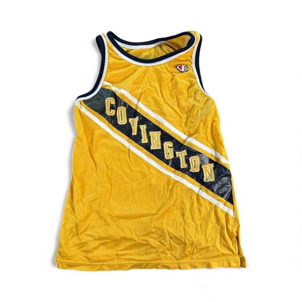 Vintage Champion Jersey Medium Yellow‎ Covington Basketball Tank 1980s